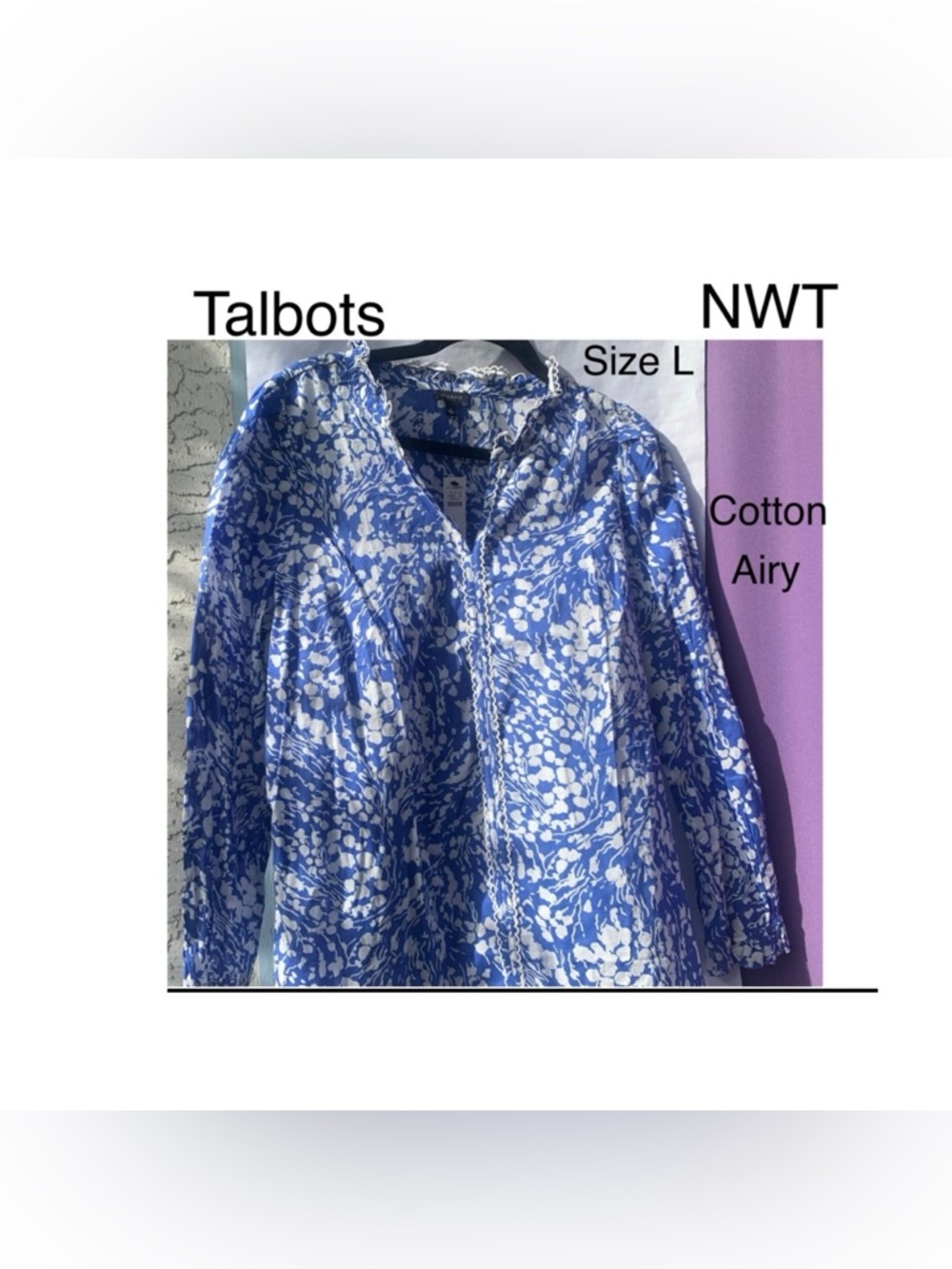 NWT ⭐️ TALBOTS 💨 breezy cotton, pullover lightweight White Floral Blouse